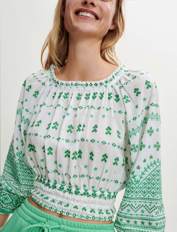 Fully embroidered cotton top - OFF - MAJE
