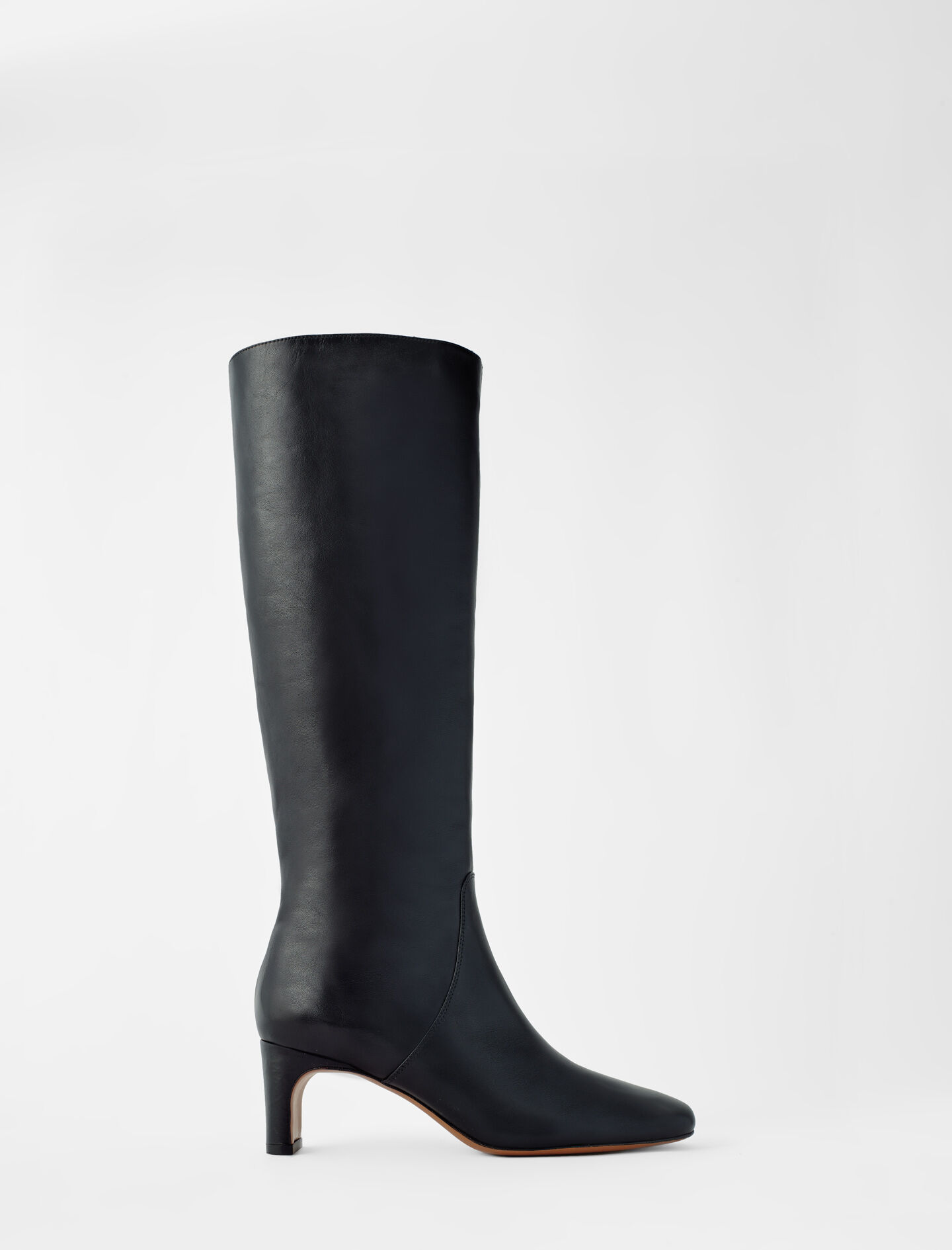 black leather mid heel boots