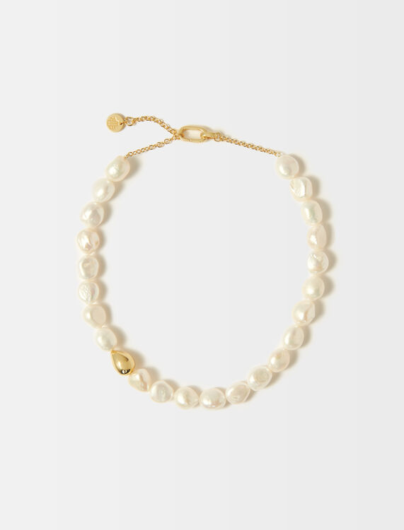 Pearl necklace with metal details - Necklaces - MAJE