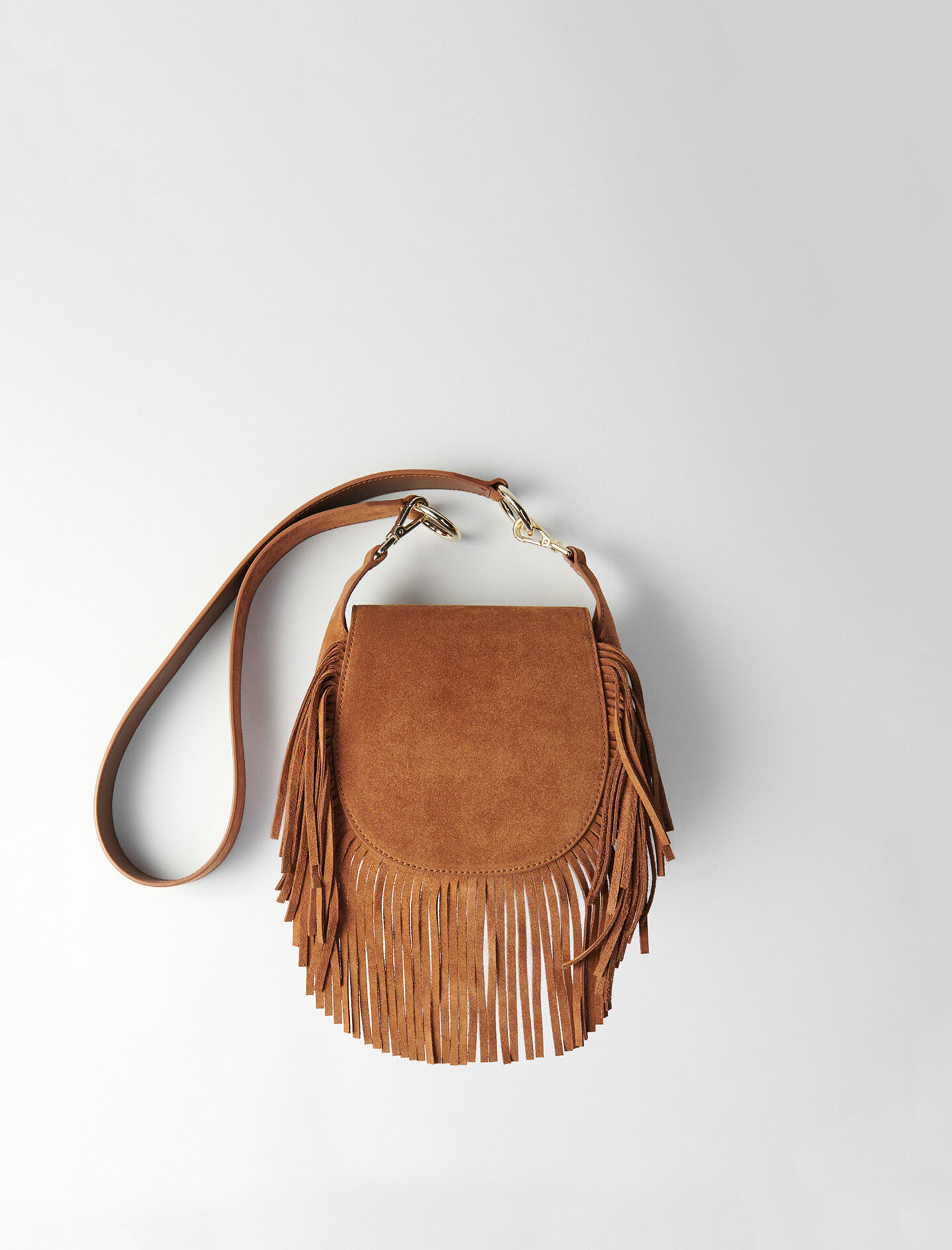 119 SATCHEL PM SUE FRIN Suede fringe Gyps PM handbag