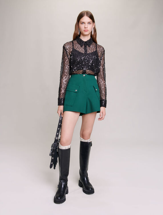 Sequinned cropped shirt - Tops & Shirts - MAJE