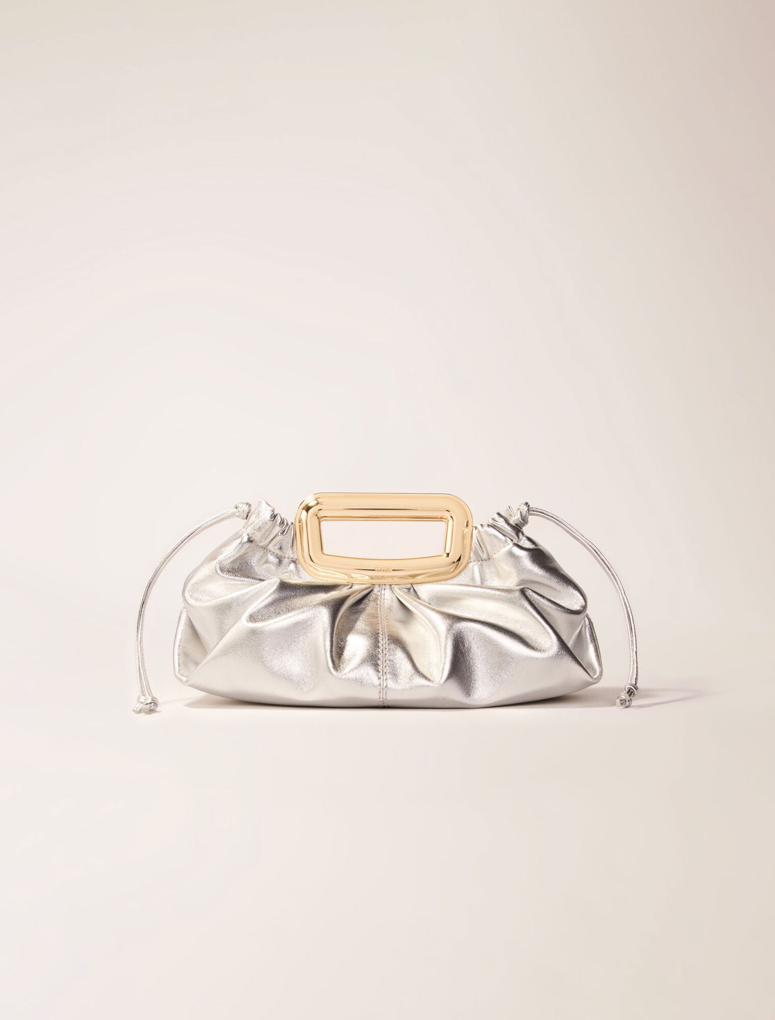 Metal handle metal leather clutch