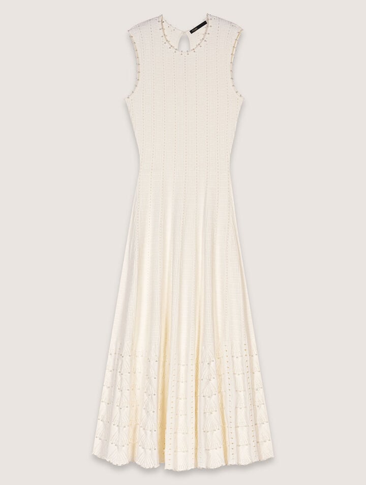 Robe en maille pointelle perlée