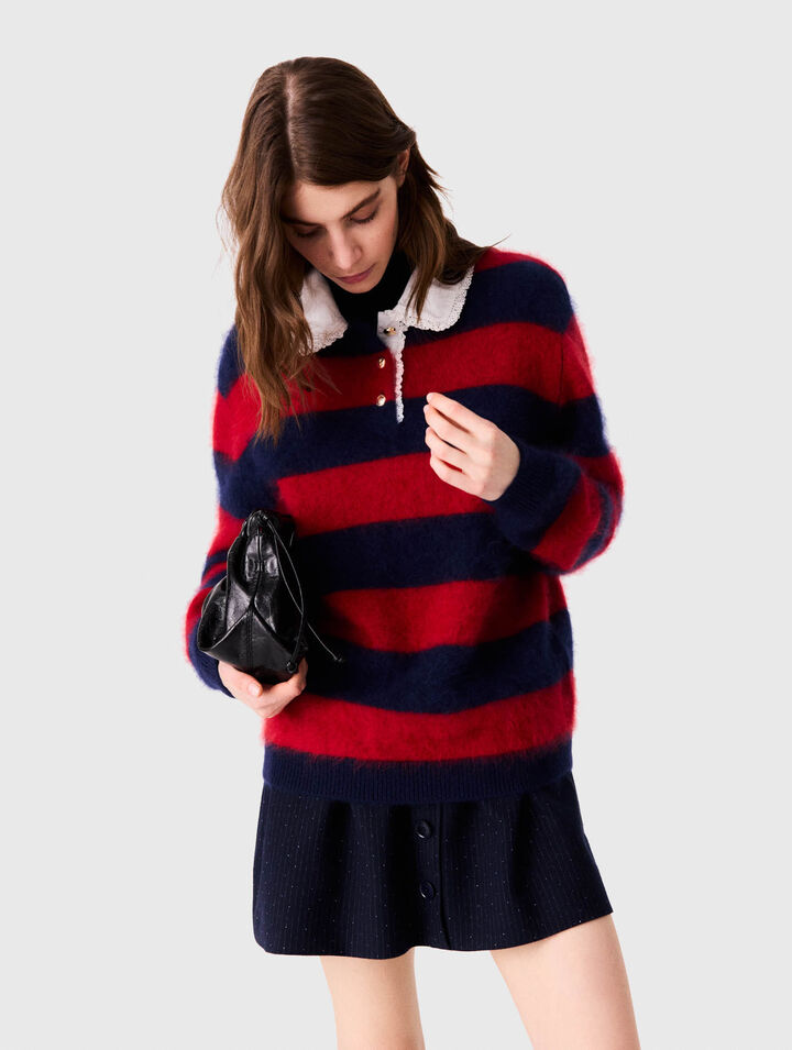 Fluffy jumper with poplin collar