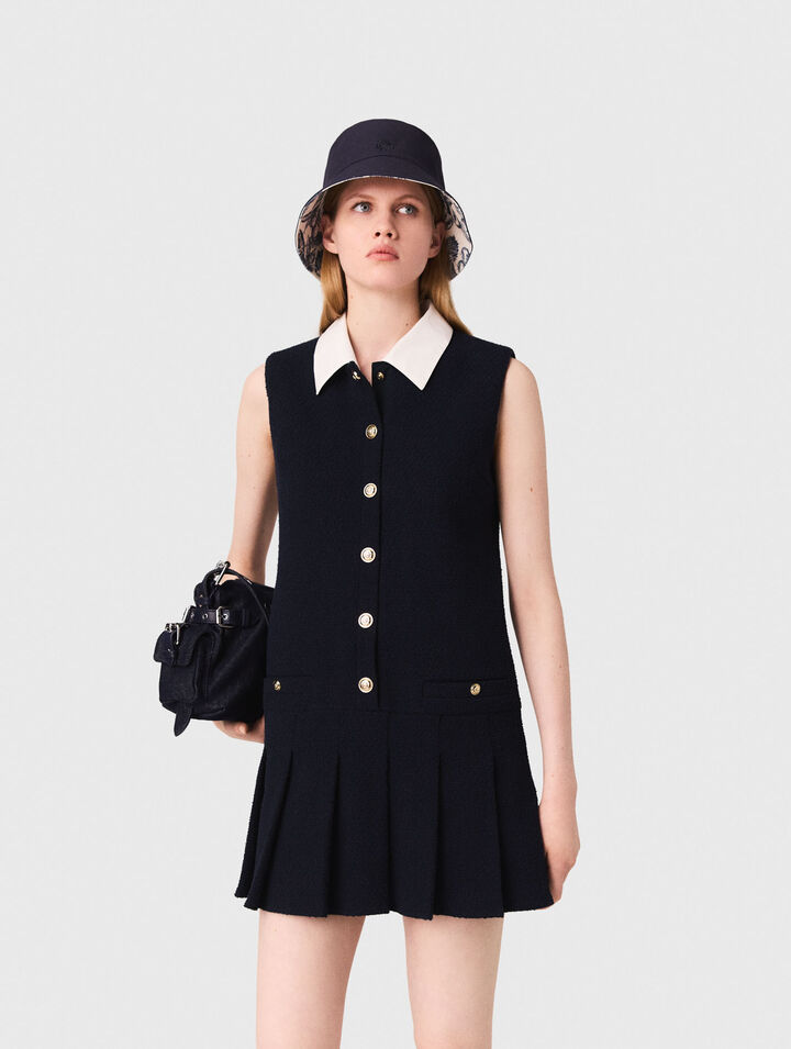 Short tweed dress, removable collar
