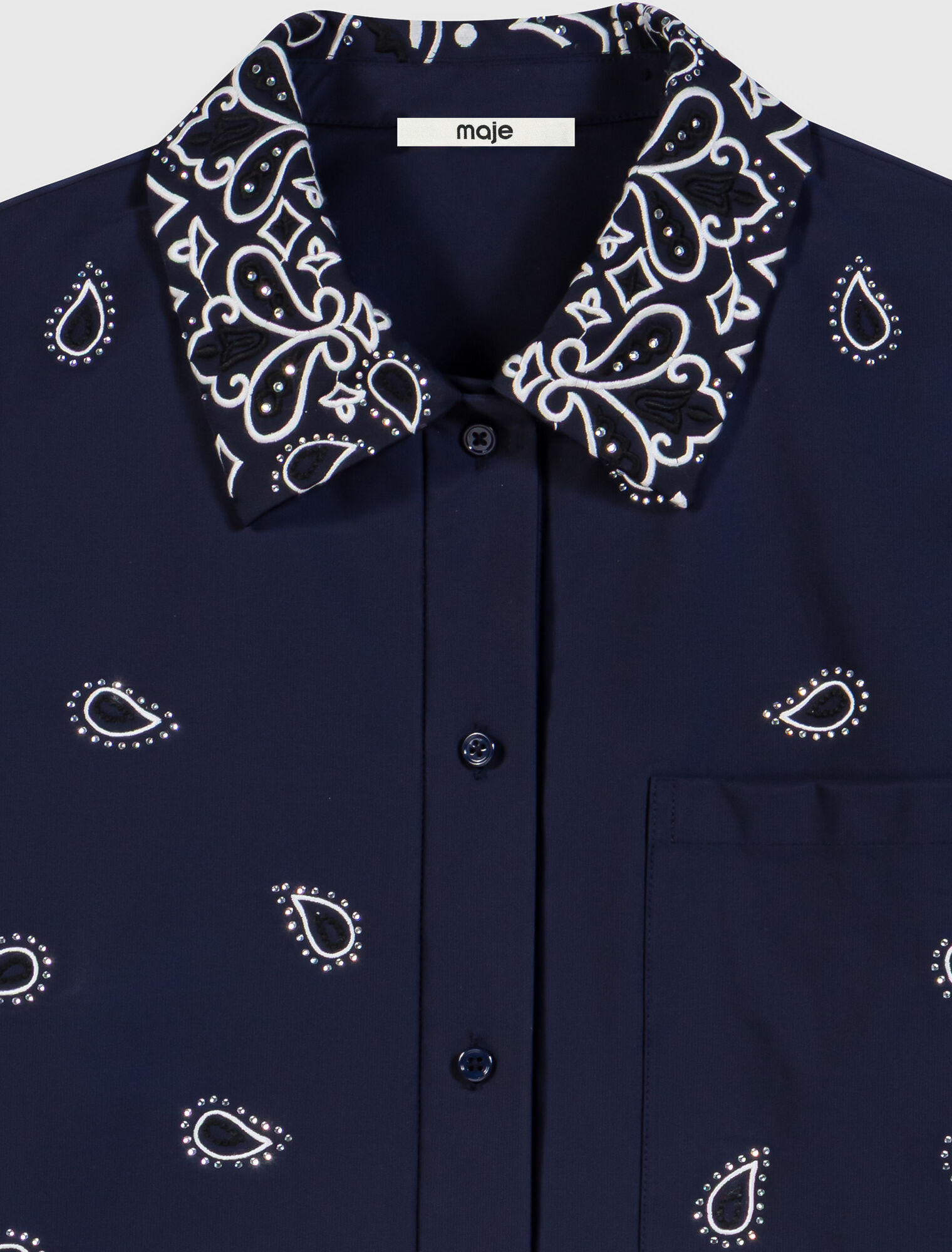 Chemise courte brod&eacute;e en taffetas
