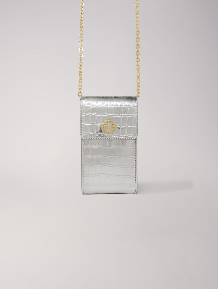 Metallic embossed leather clutch