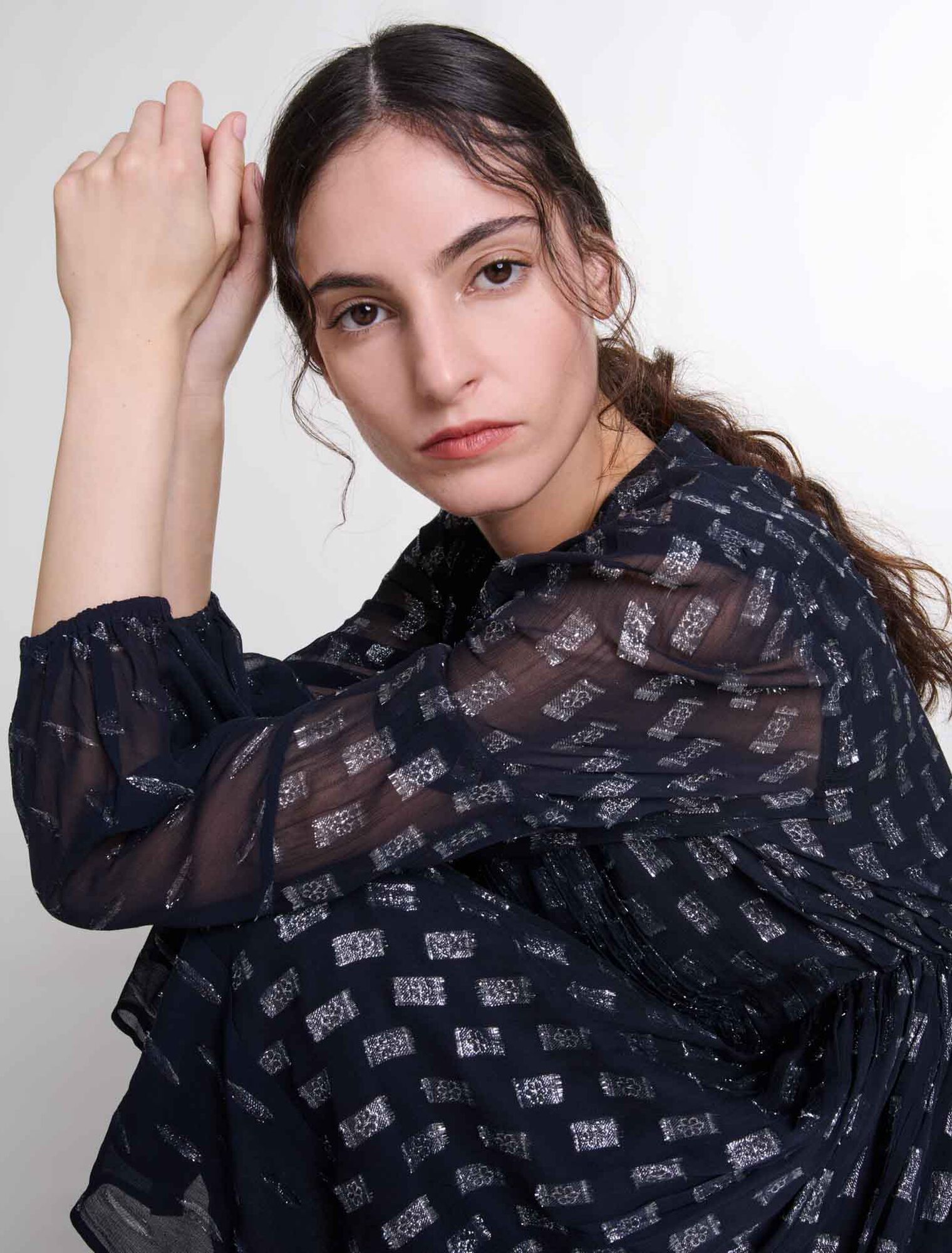 Robe courte plissée à imprimé fleurs