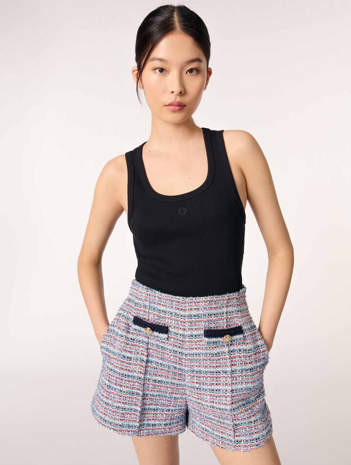 Short en tweed et galons contrastés