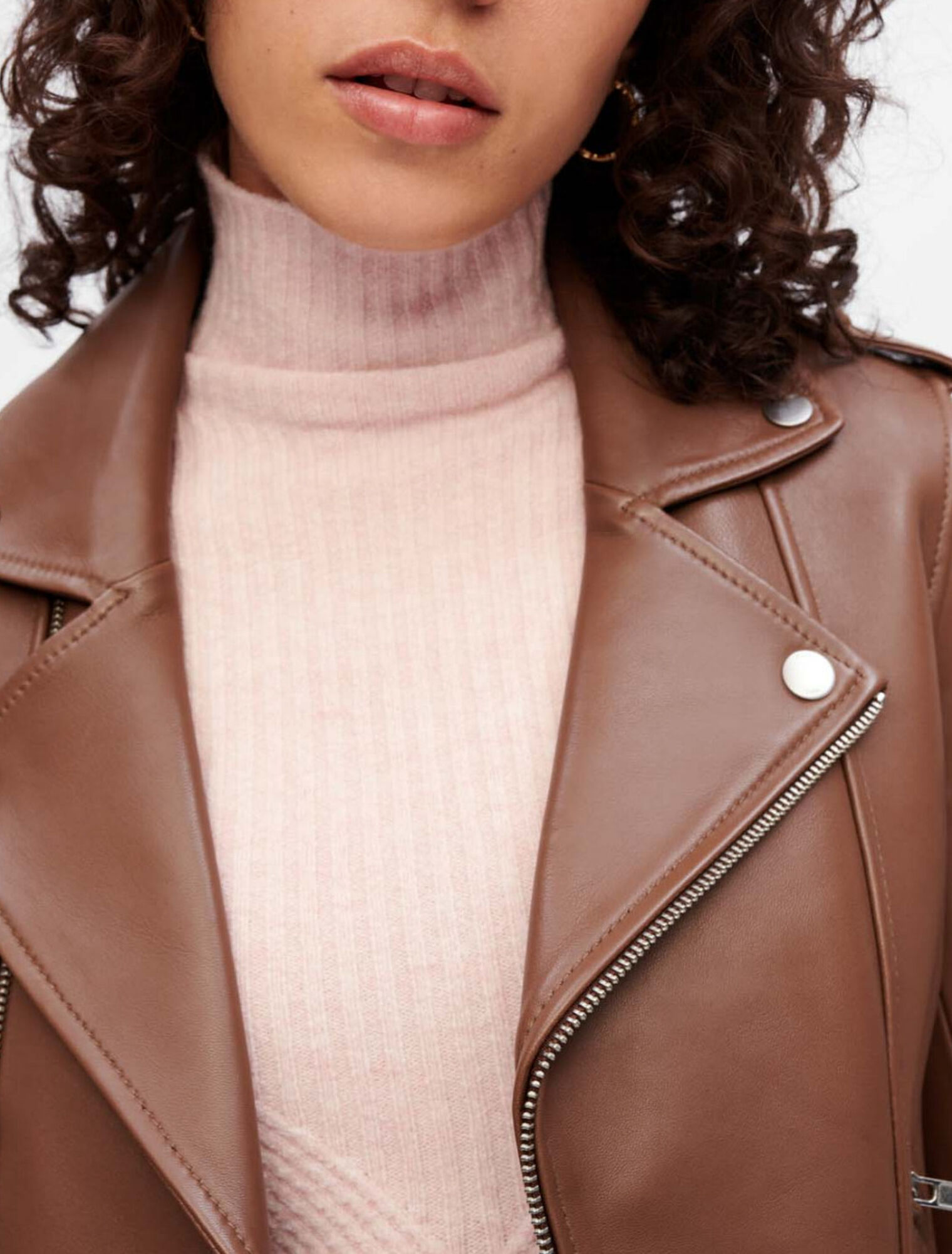 Blouson façon Biker en cuir camel