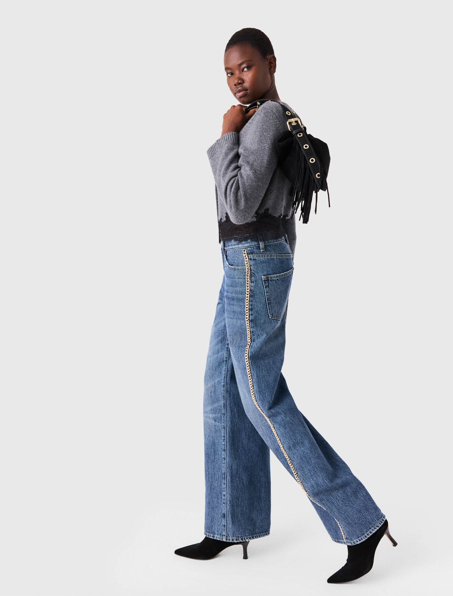 Wide-leg jeans with chains