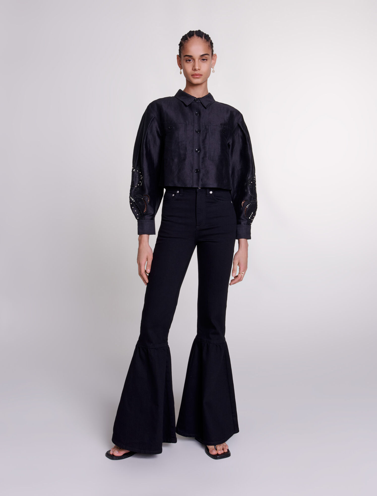 Chemise courte en lin ajourée