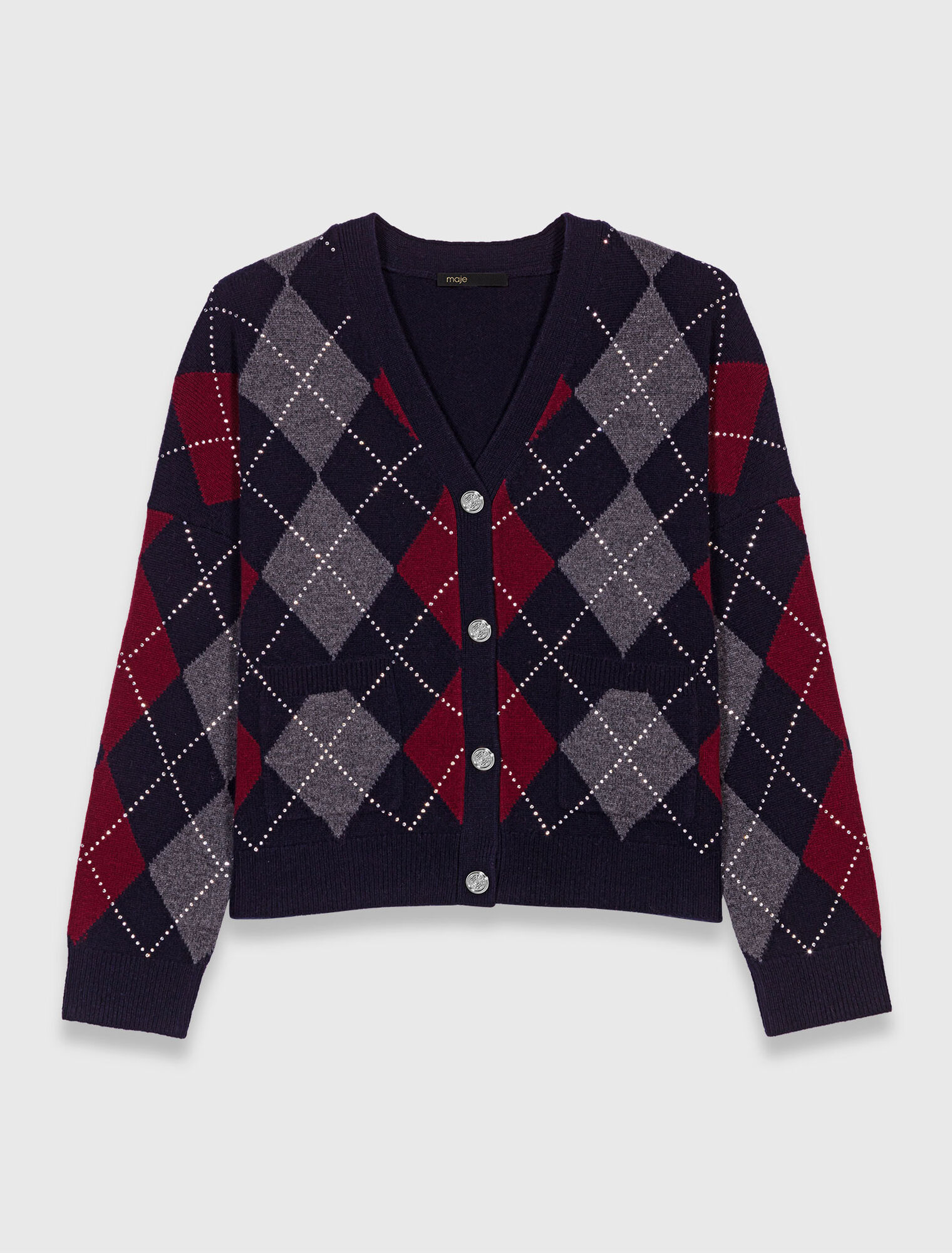 Cropped argyle pattern cardigan