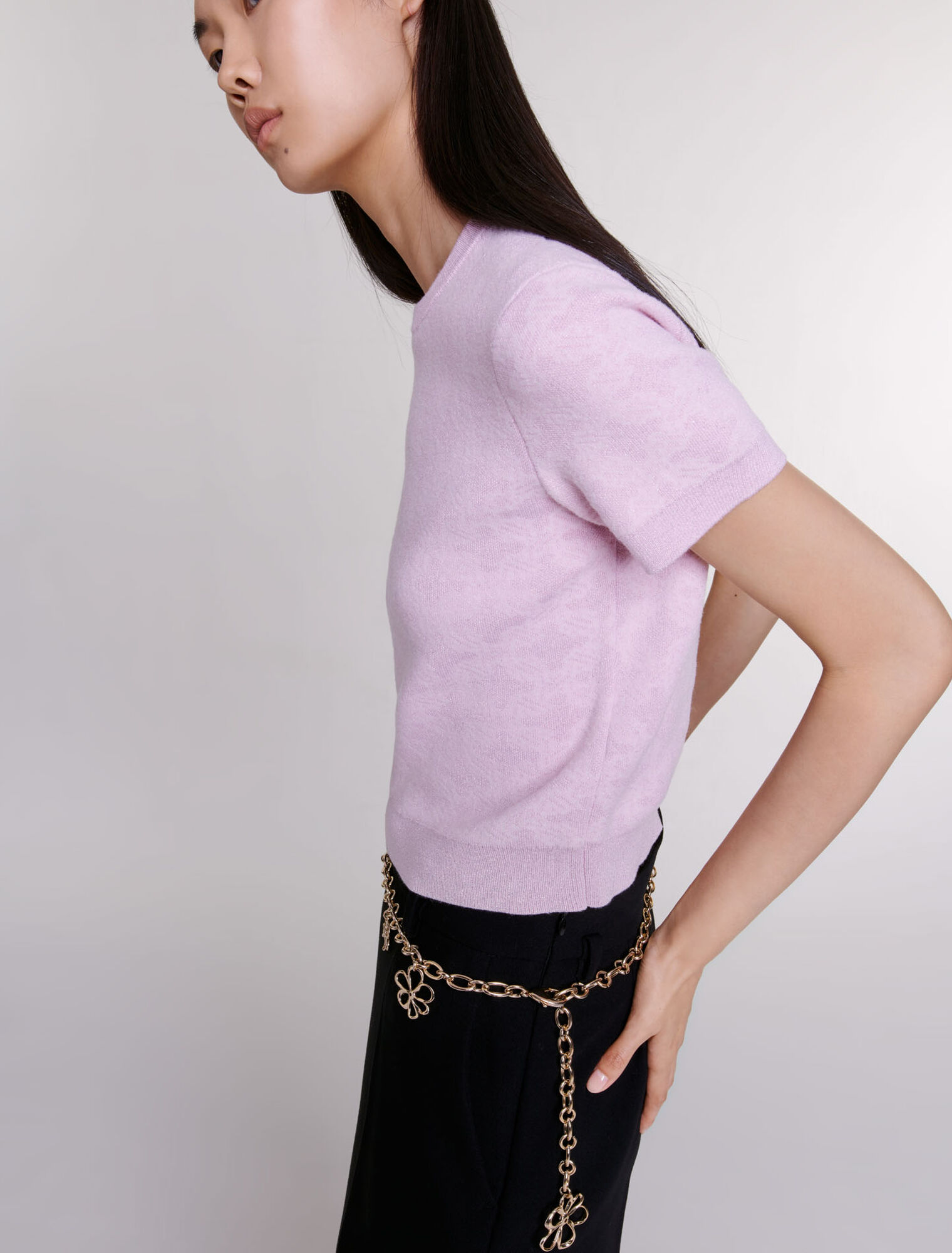 Pull court en maille jacquard