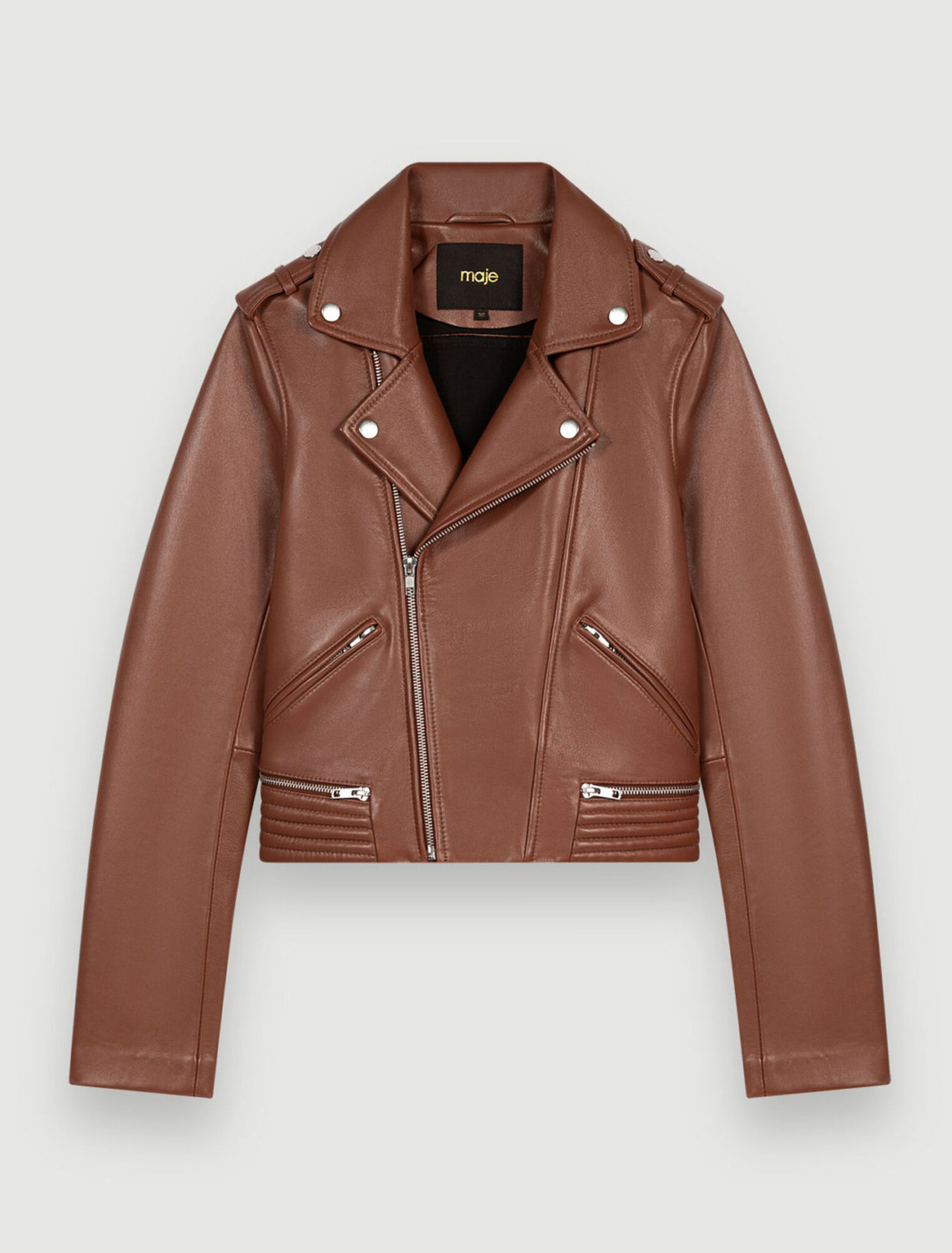 Blouson façon Biker en cuir camel