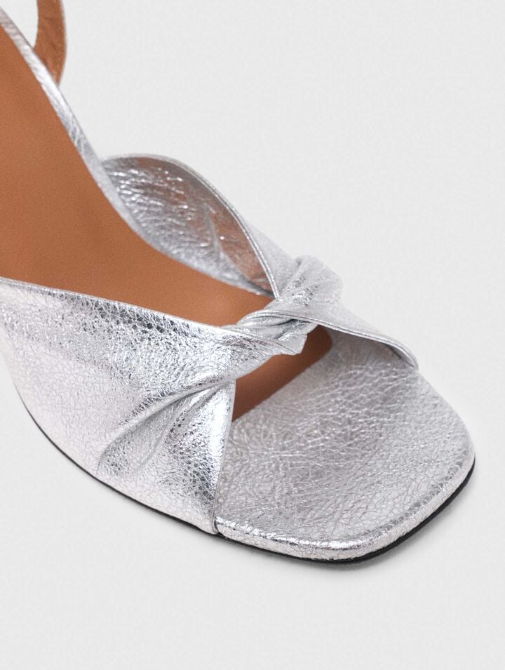 Sandales en cuir m&eacute;talis&eacute; &agrave; talon