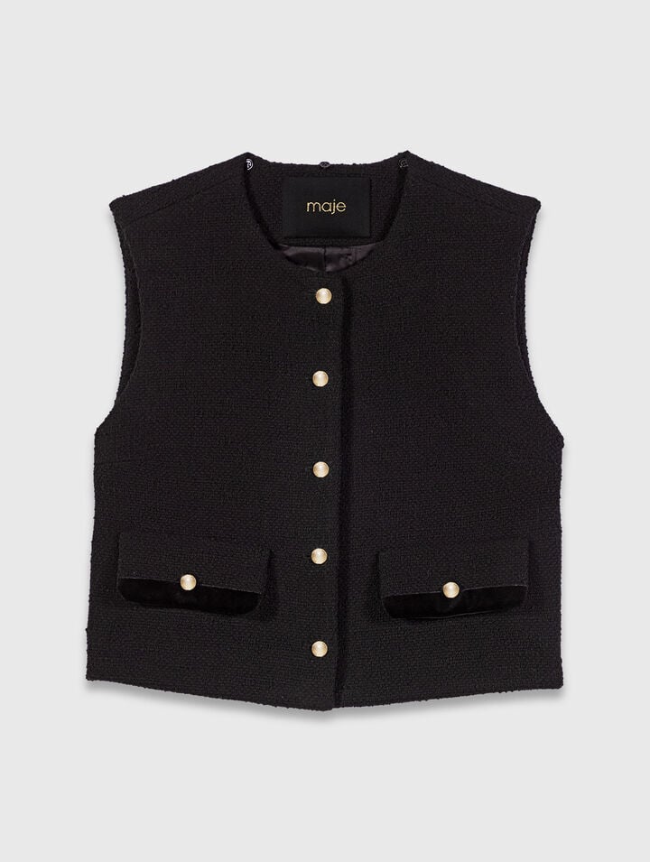 Top en tweed avec galons en velours