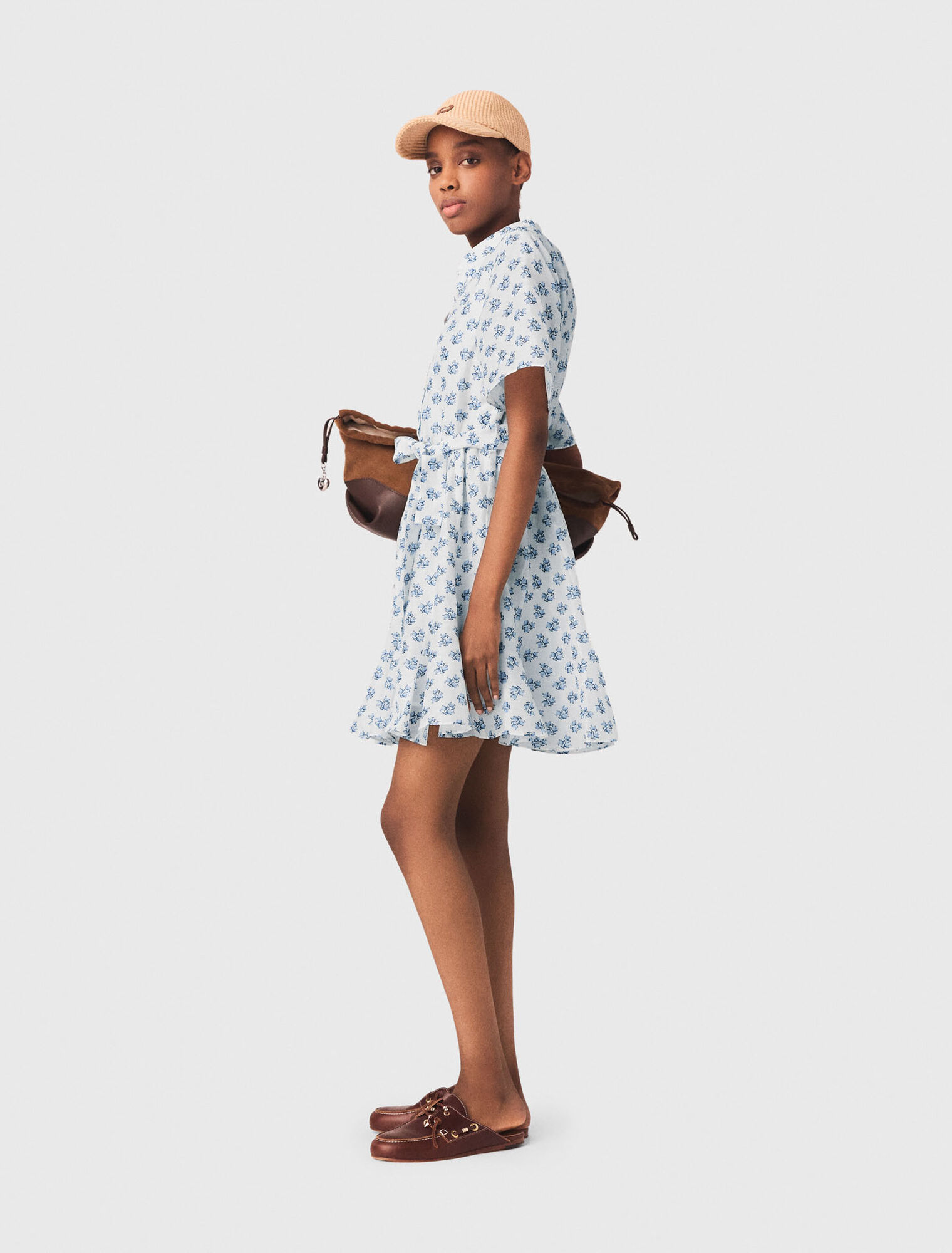 Short patterned linen-blend dress