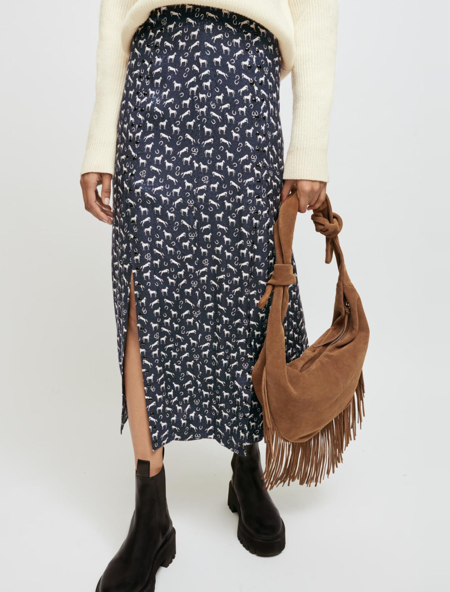 Jupe en jacquard imprimé chevaux à clous