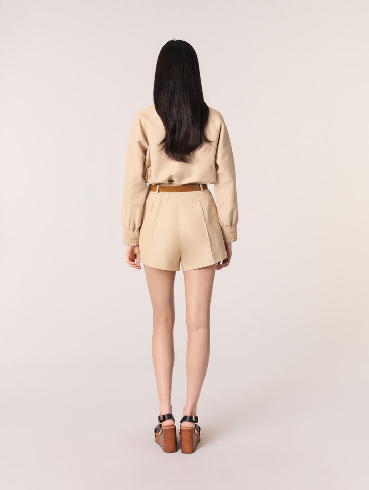 Short à pinces en lin et coton
