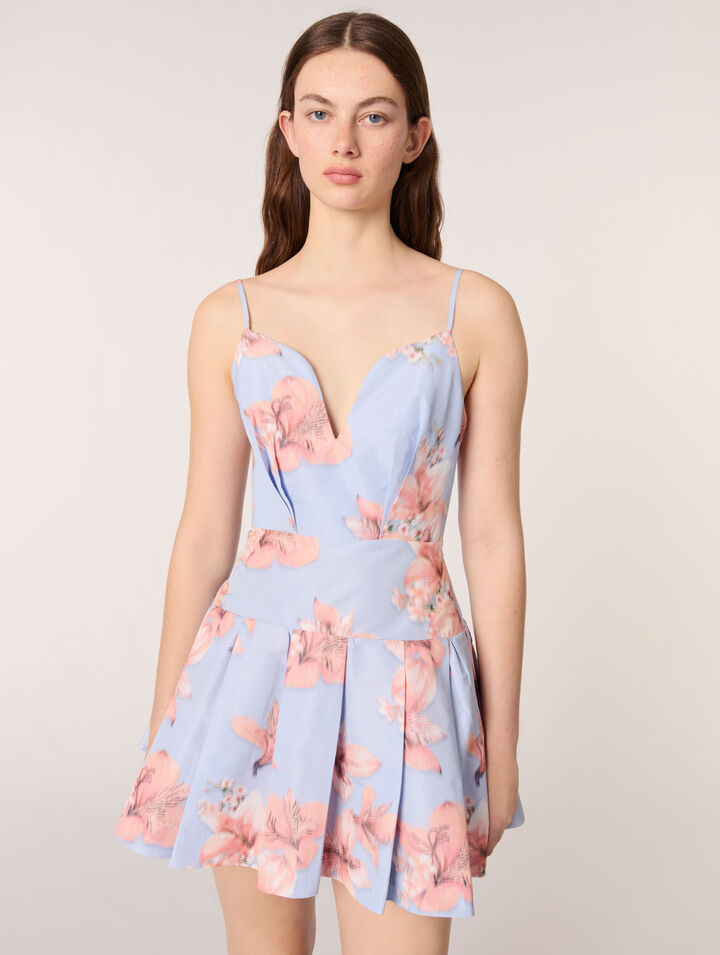 Robe courte en taffetas imprimé