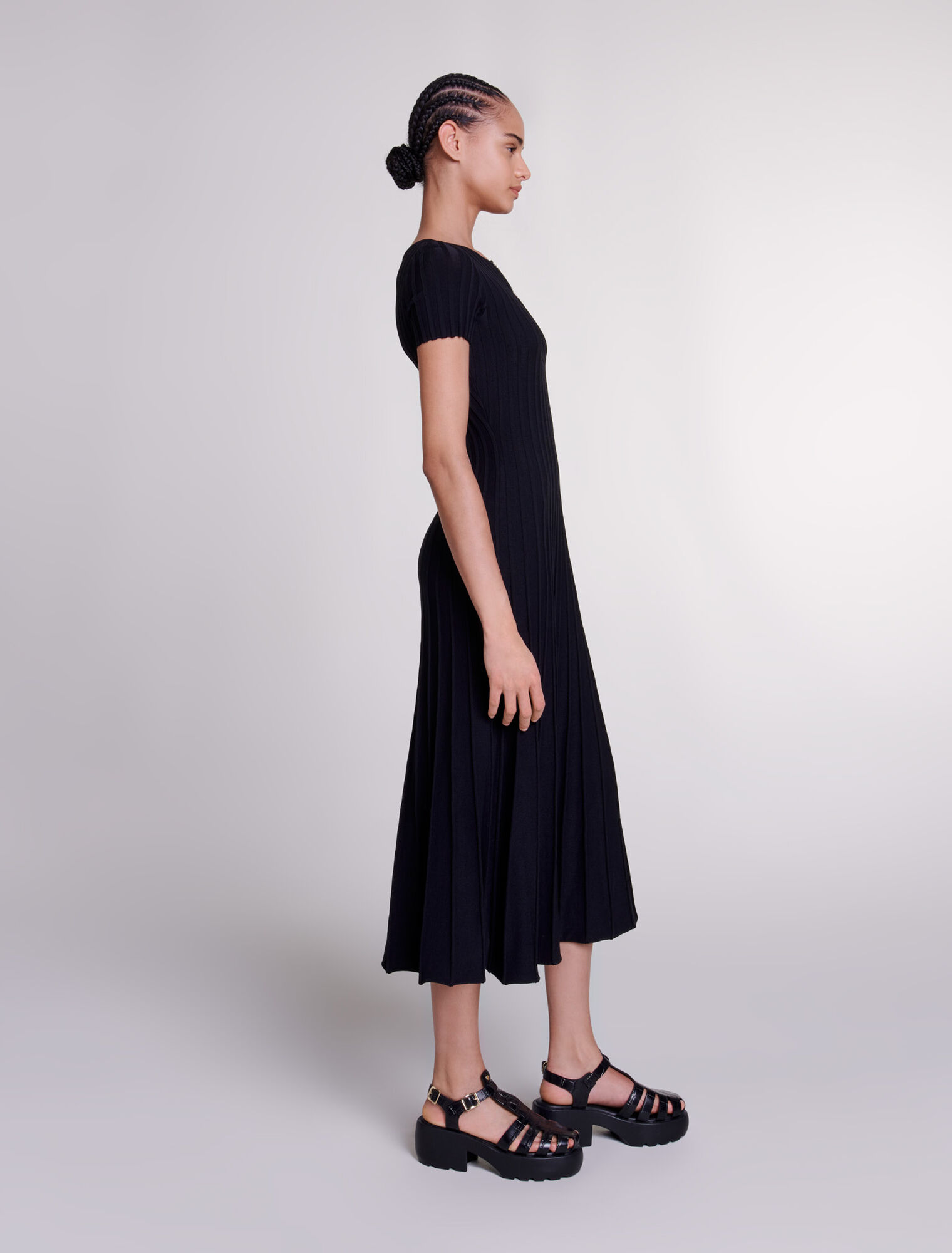 Robe longue en maille côtelée