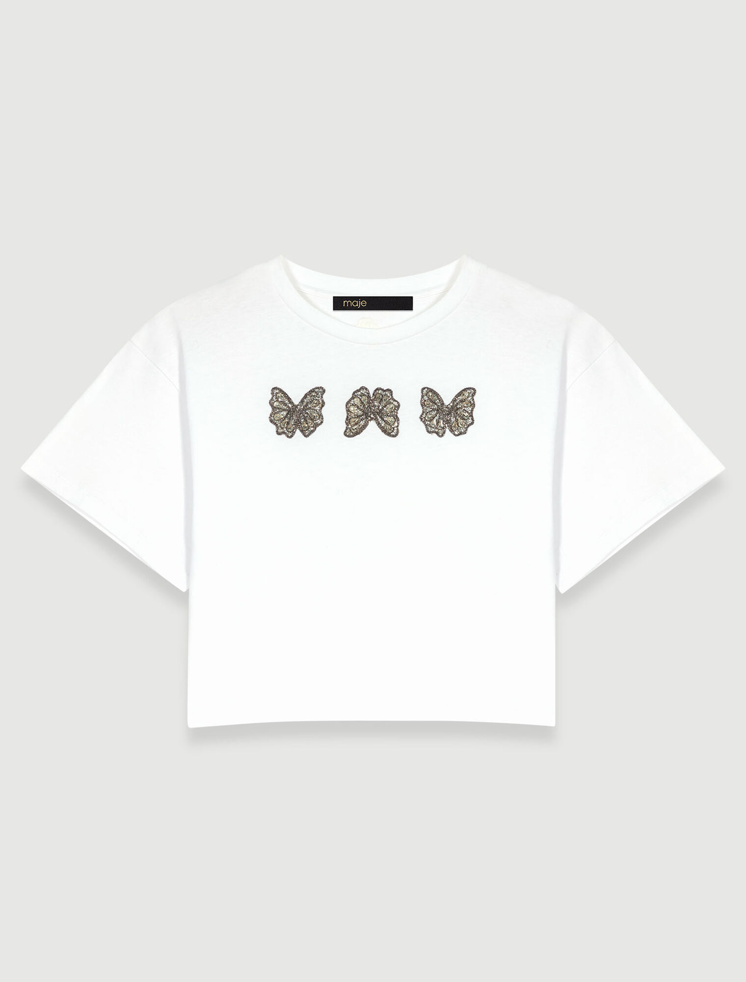 T-shirt court à papillons et strass