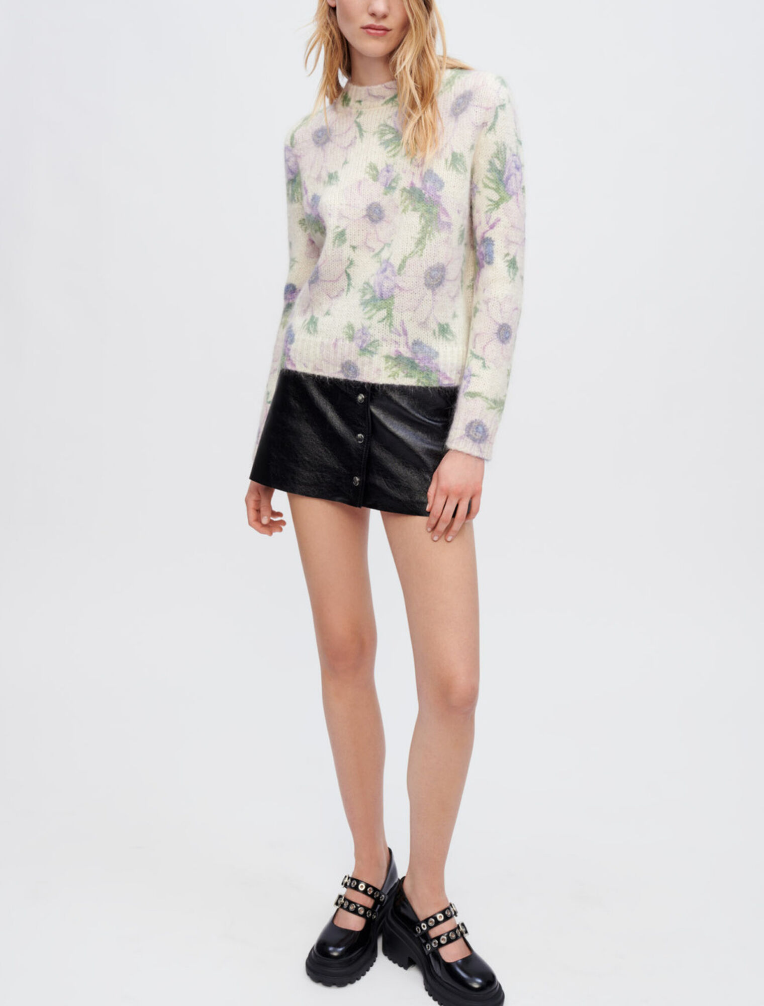 Flower fluffy jacquard sweater