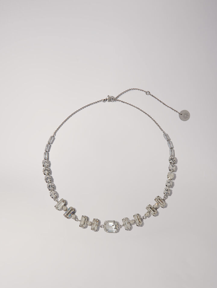 Silver rhinestone choker necklace