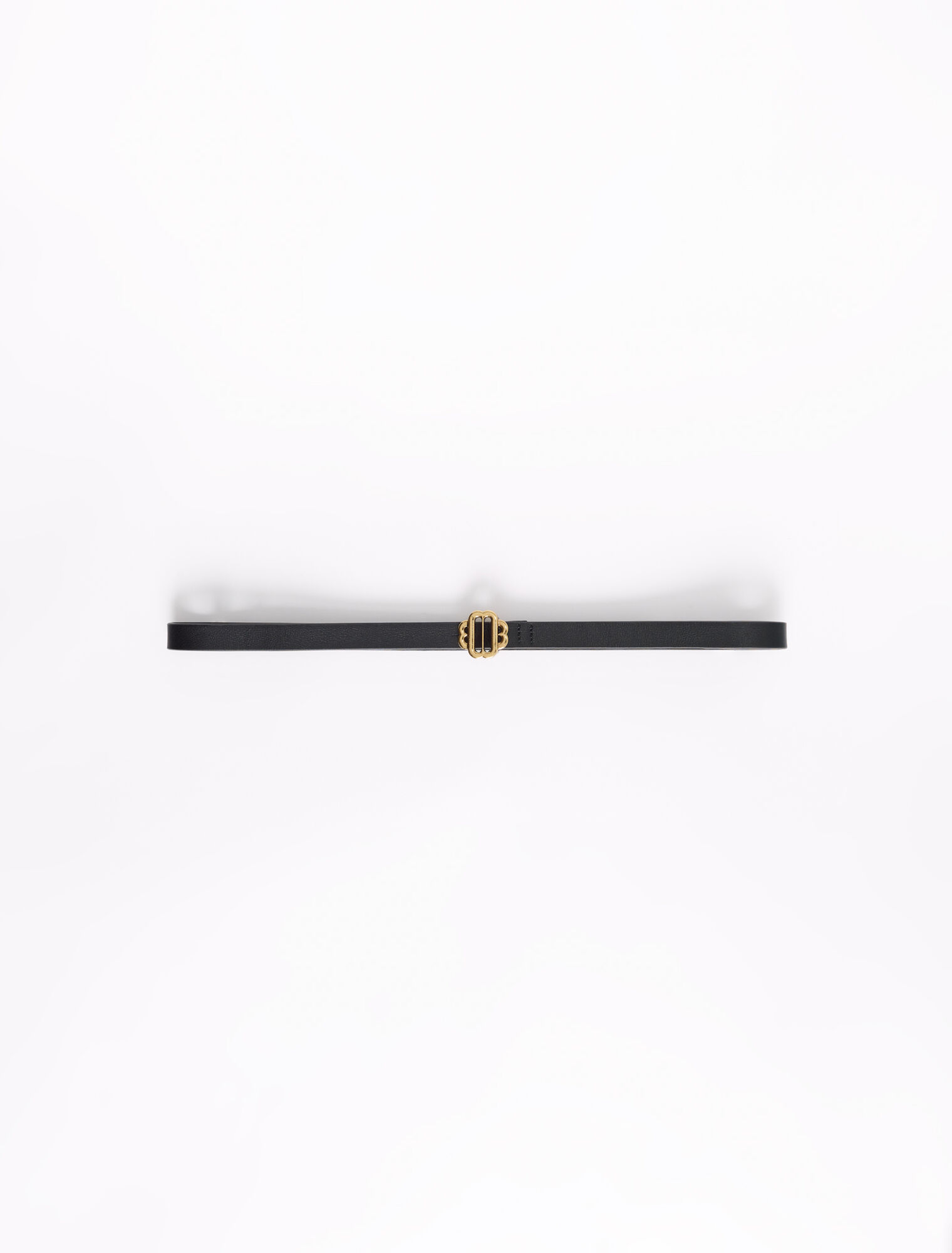 Ceinture fine en cuir noir boucle dorée
