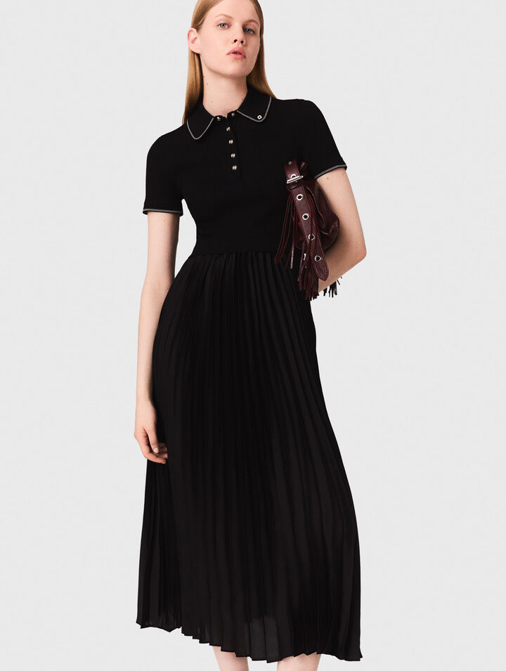 Robe longue plissée avec col polo