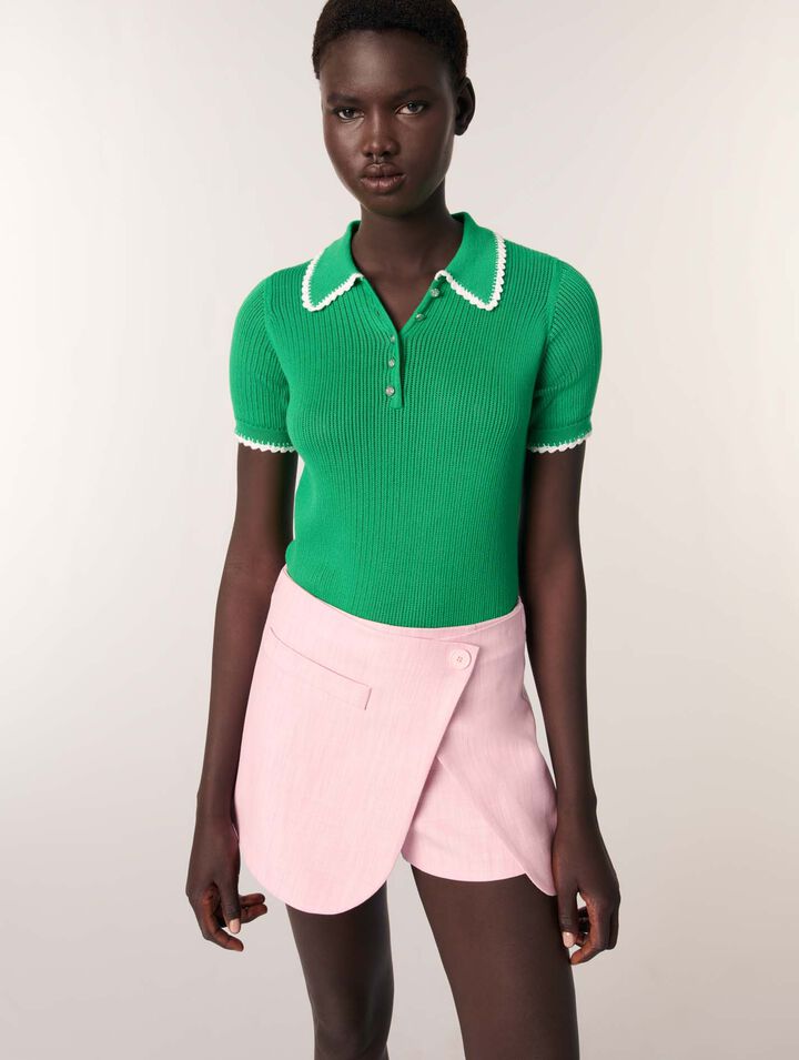 Polo en maille pointelle et crochet