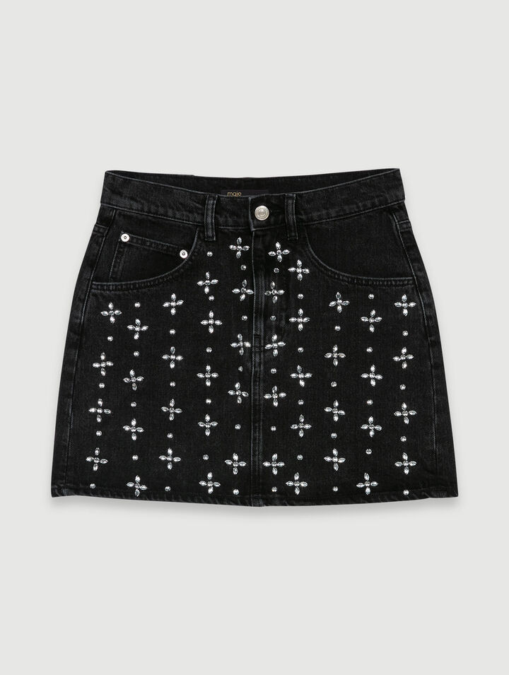 Short denim skirt with rhinestones