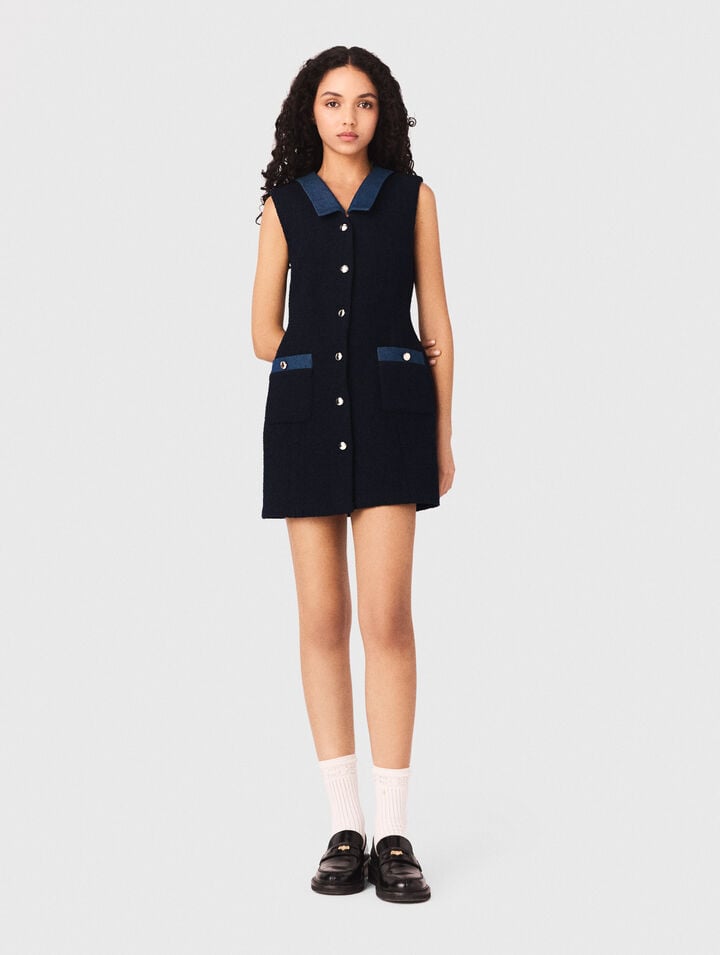 Robe en tweed et d&eacute;tails denim