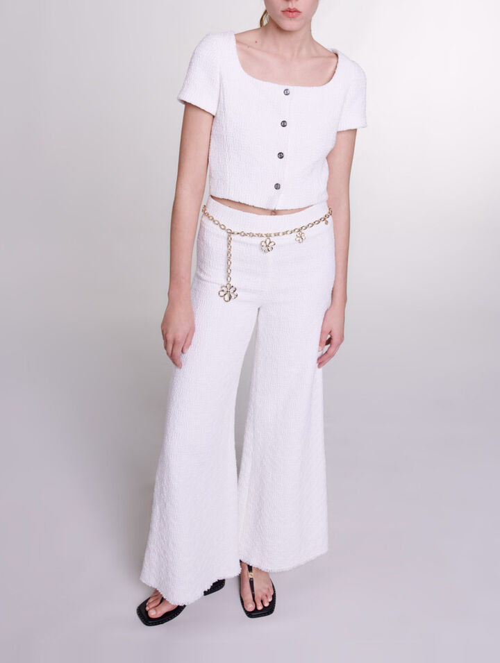 Wide-leg tweed trousers