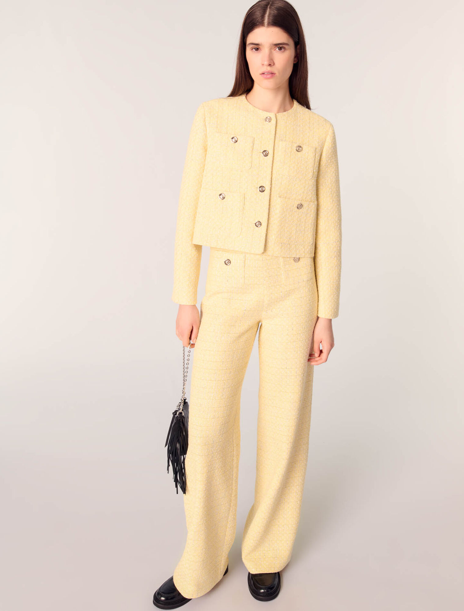 Pantalon droit en tweed et lurex