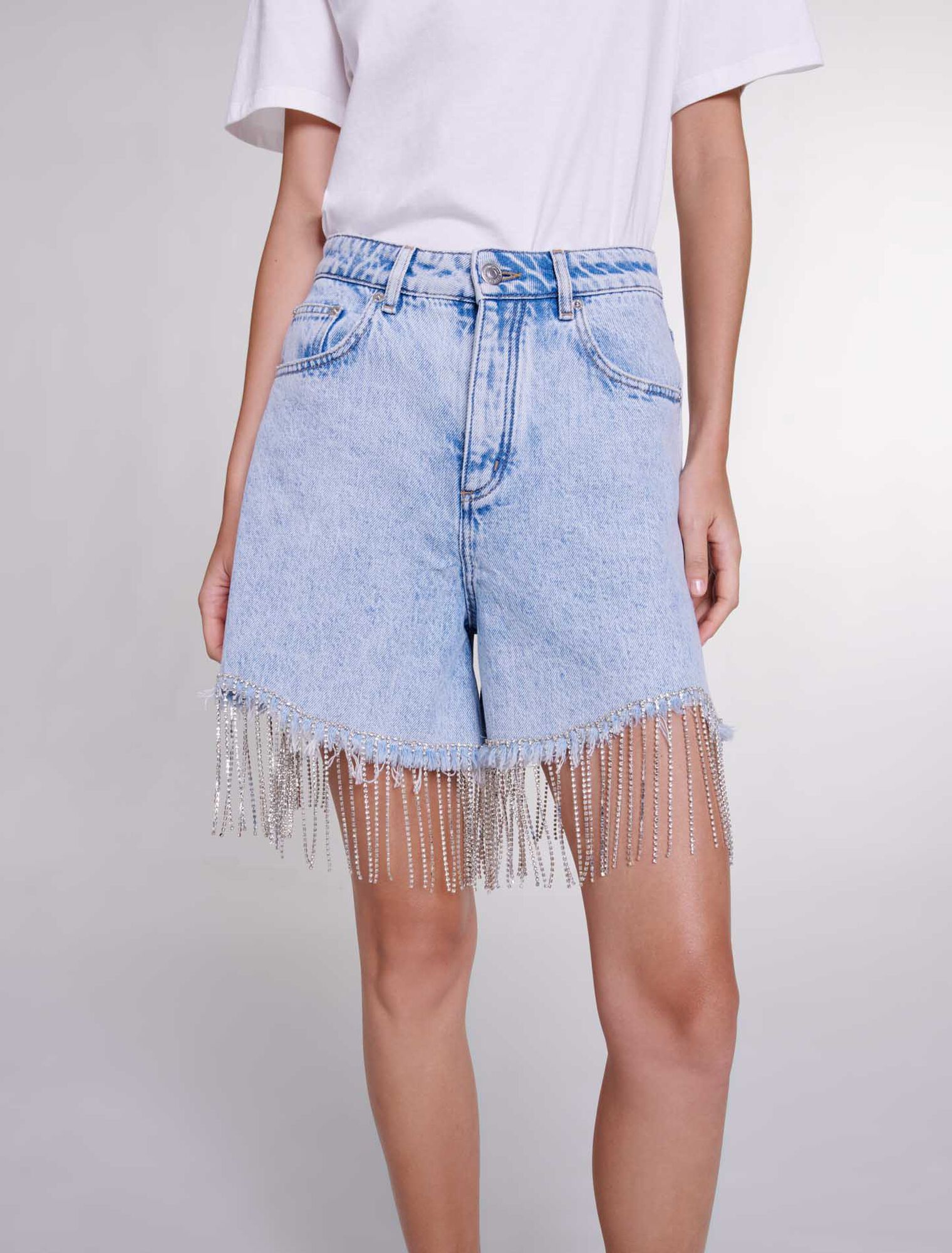 Short en denim à strass
