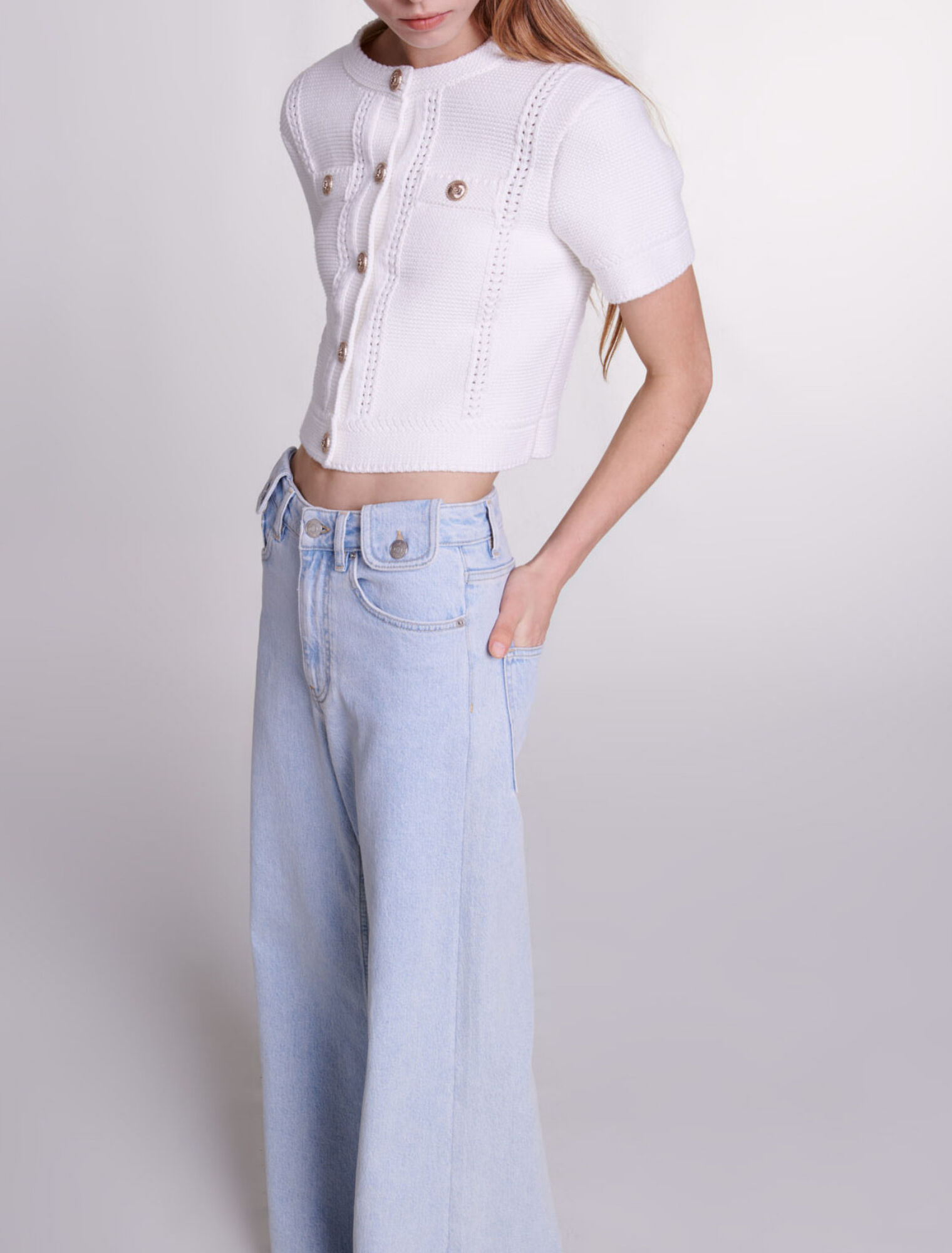 Short-sleeved knit cardigan