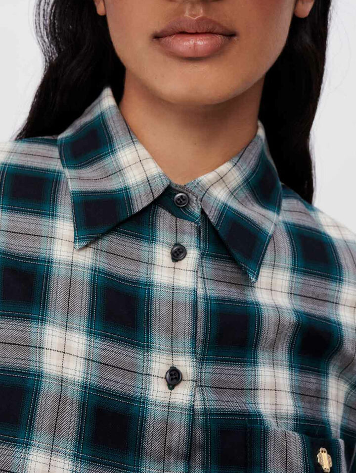 Chemise cropped en coton à carreaux