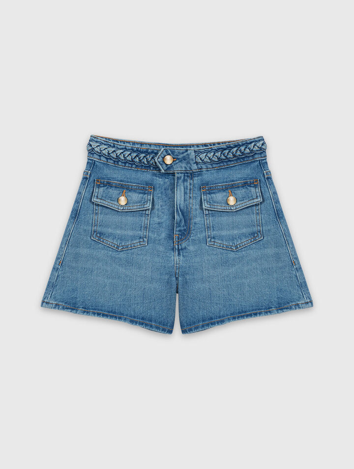Short en denim tress&eacute;