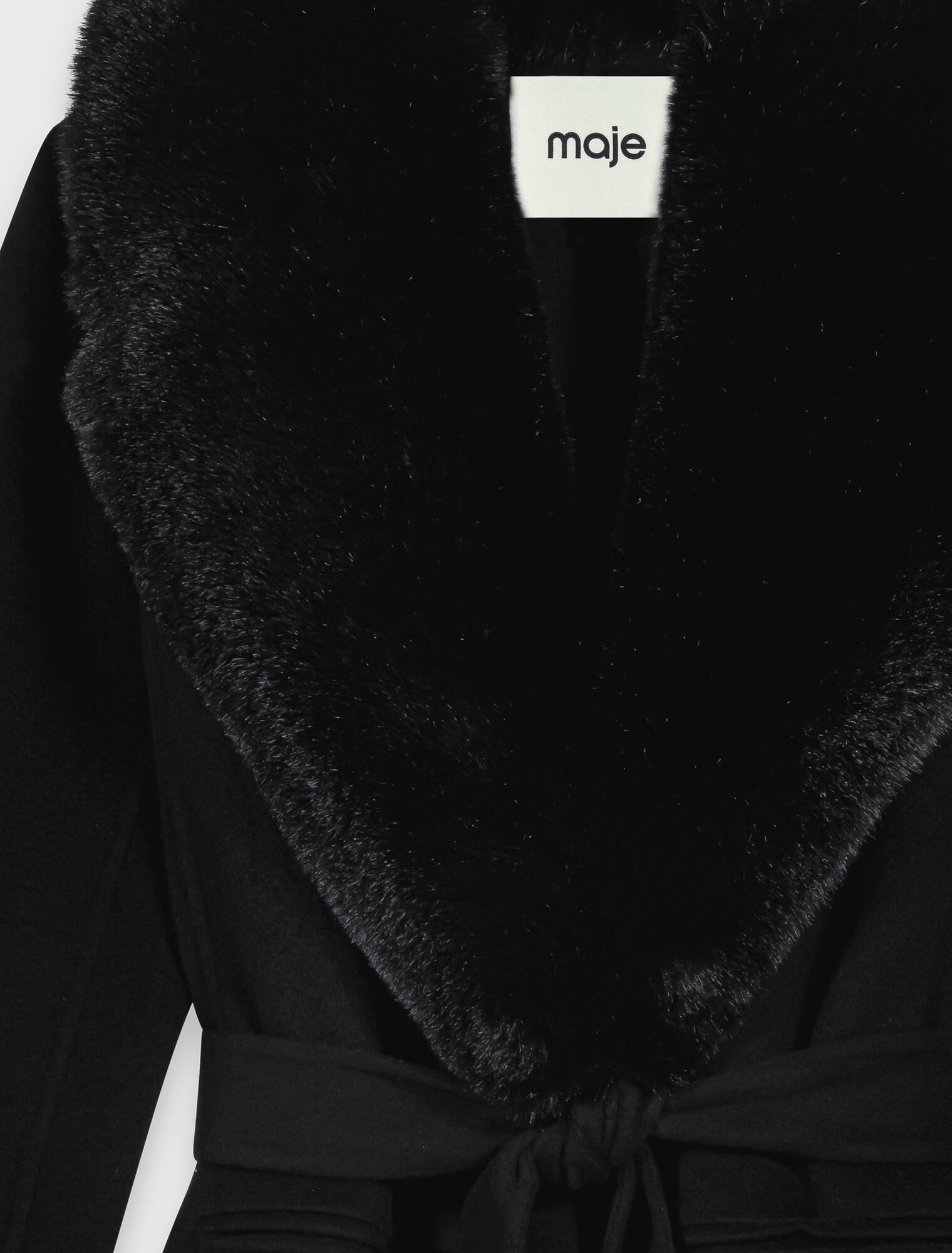 Long coat with faux fur collar