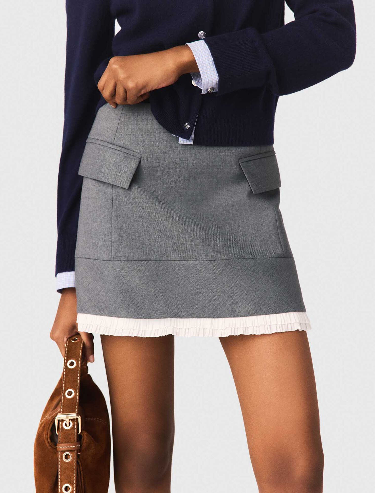 Jupe trap&egrave;ze et bande en popeline