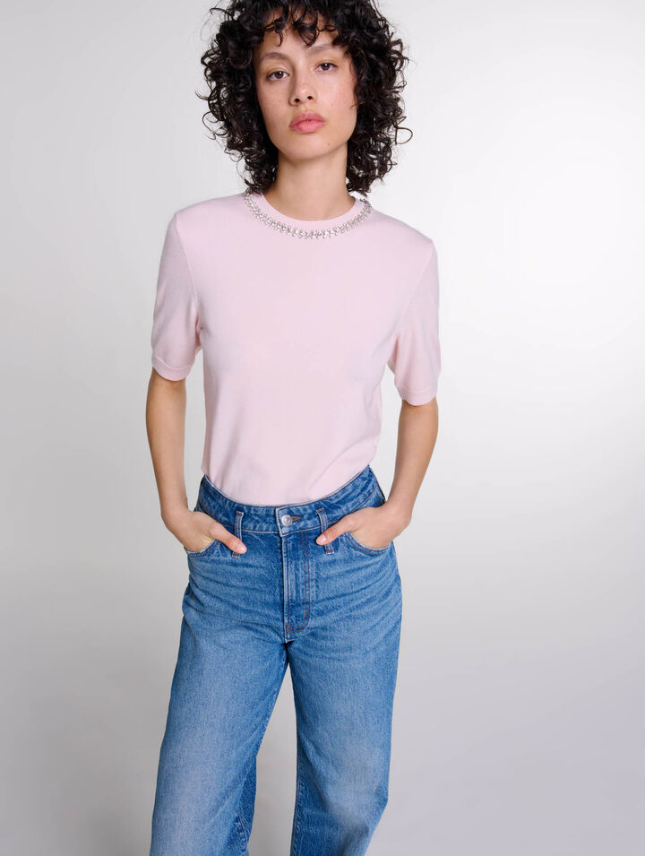 Pull court en maille avec strass