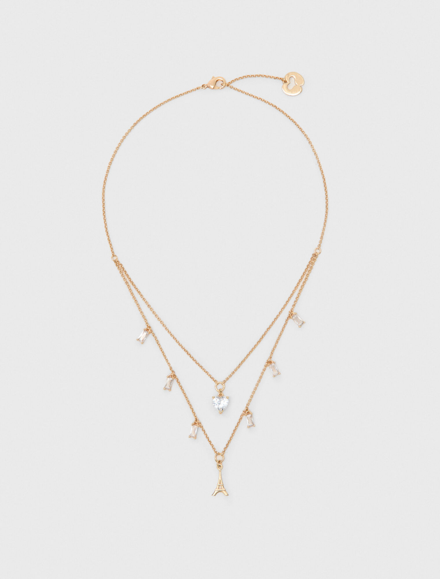 Double rhinestone charm necklace