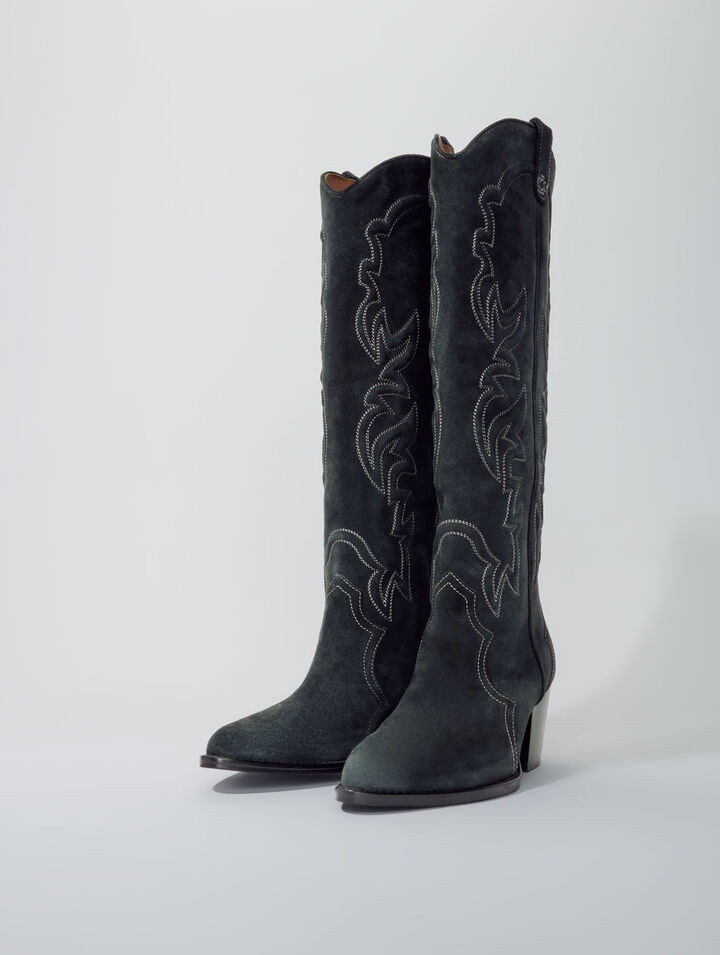 Bottes santiags en cuir suédé