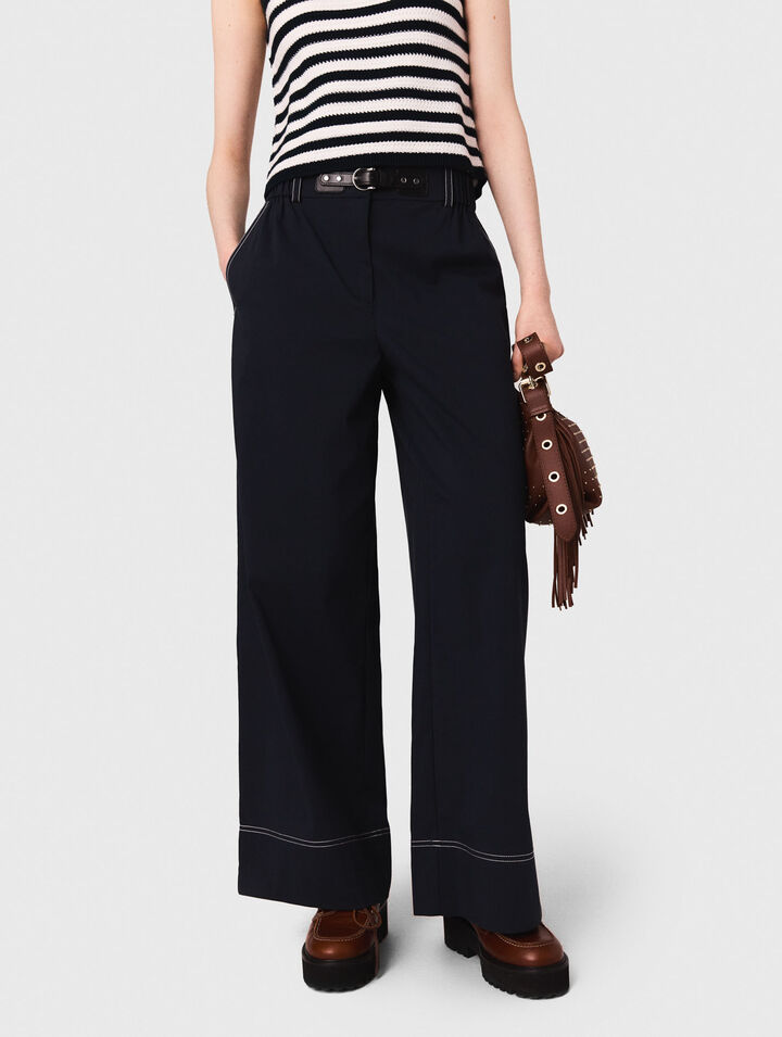 Pantalon en coton à ceinture cuir