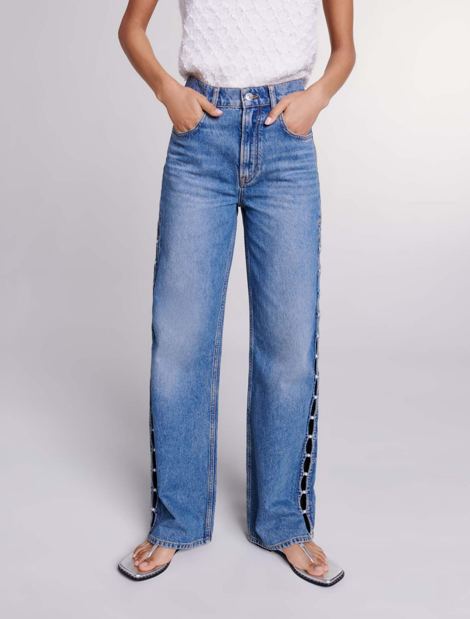Beaded cutaway jeans