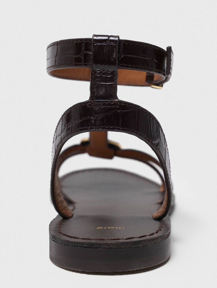 Sandales plates en cuir &agrave; brides