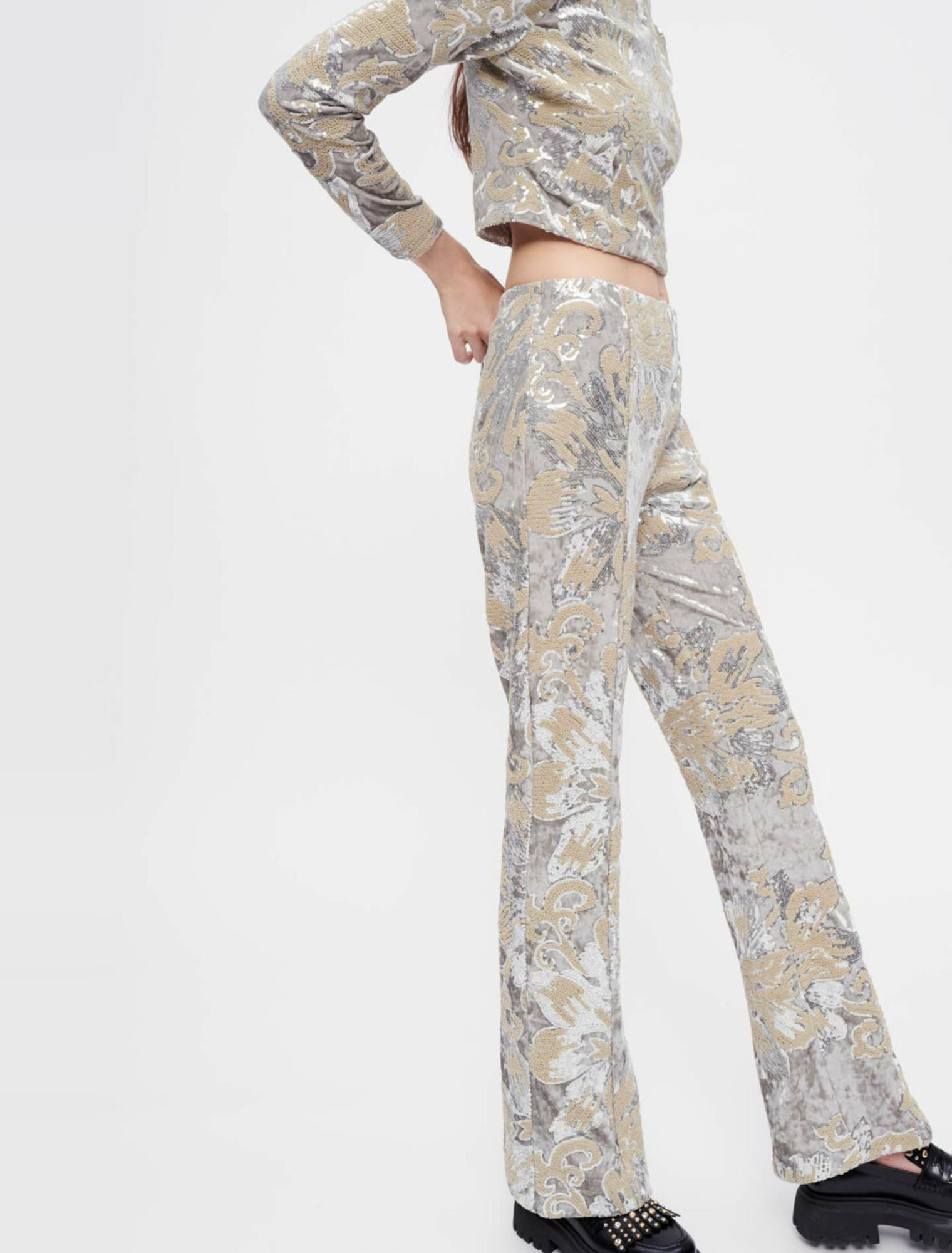 Pantalon en velours rebrodé de sequins