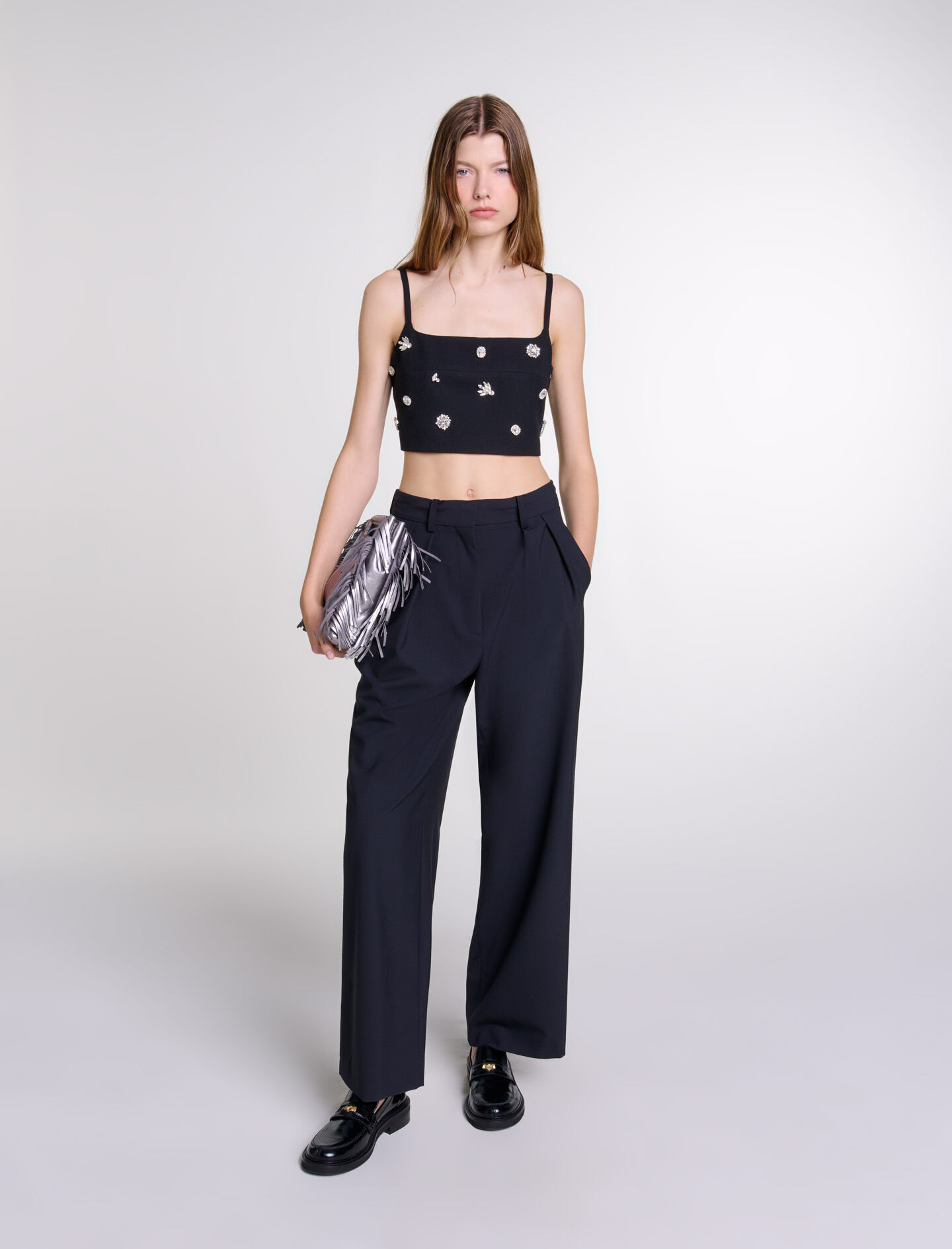 Pantalon large avec ceinture cheap